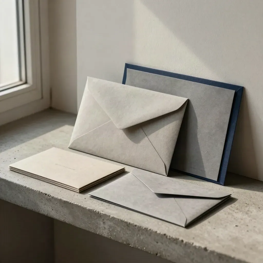 Sacca corriere, cartella e sleeve su pietra, luce diagonale morbida e toni navy sobri.